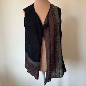 Sandra Miller Knit Green Black Brown Art to Wear  Sleeveless Cardigan Vest Sz M